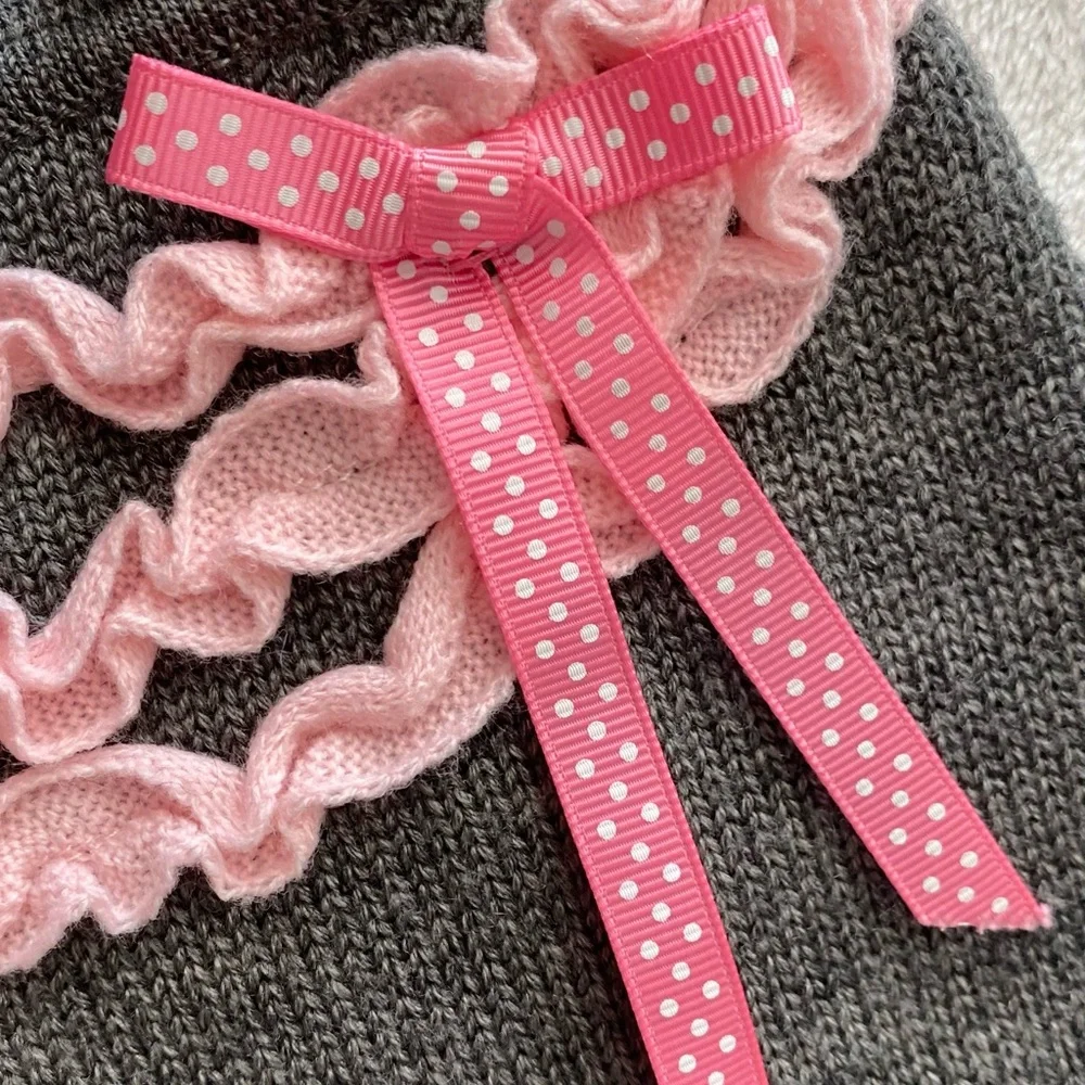Frou Frou gray and pink ruffled dog dress with bow Sz Small